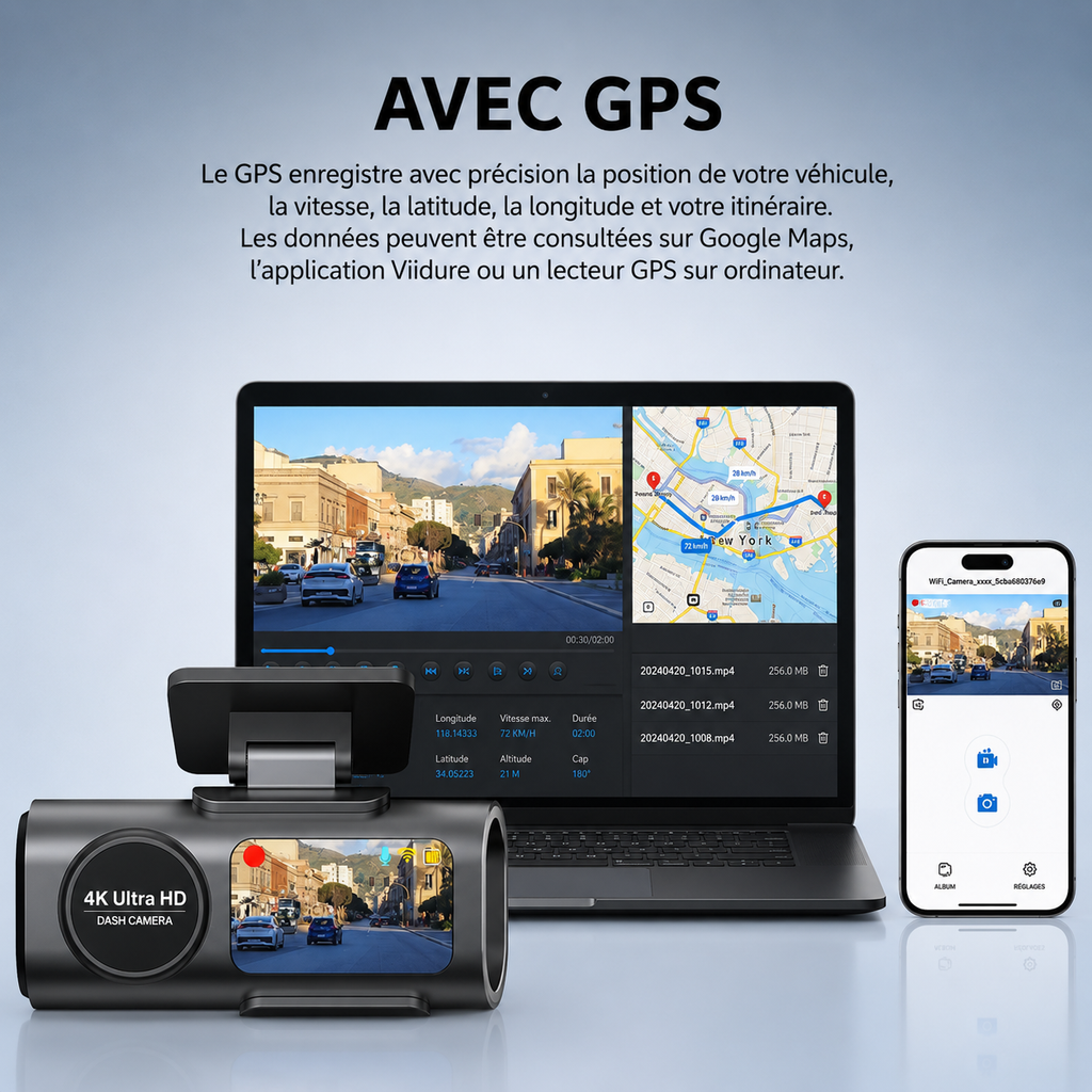 Dashcam Voiture 4K Wi-Fi | Caméra Embarquée DashioPro